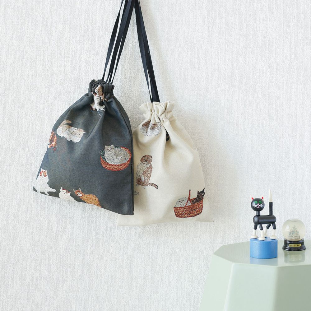 Matsuo Miyuki Drawstring bag Cats BK
